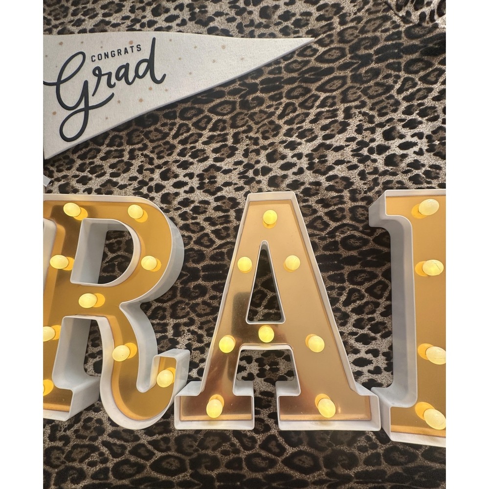Gold Graduation GRAD Light Up LED Letters Table Decor + Congrats Grad Pennant - Picture 8 of 16